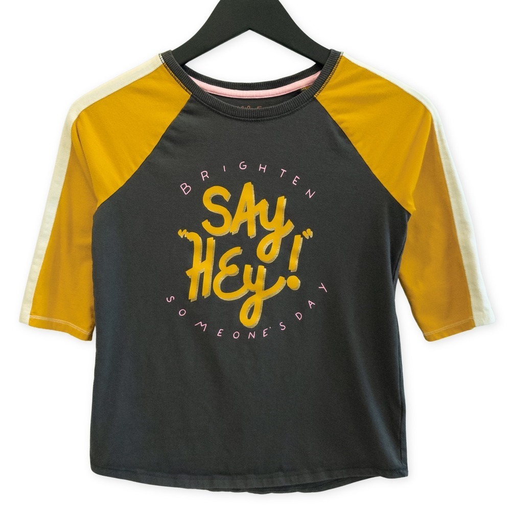 Cat & Jack Graphic Tee Girls L Gray Yellow Baseball Shirt‎ Positivity Words